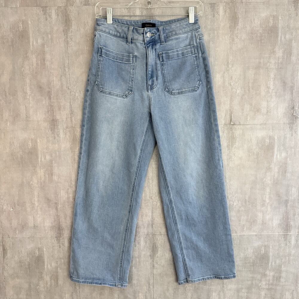 Quince Jeans Women Size 27 Stretch High Rise Patch Pocket Wide Leg Light Wash